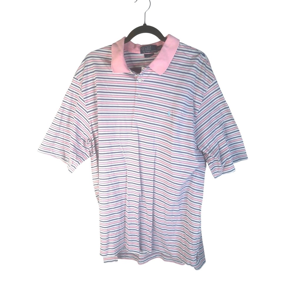 Polo Ralph Lauren Men's Pink Blue Striped Pima Cotton Golf Polo Shirt Size XL